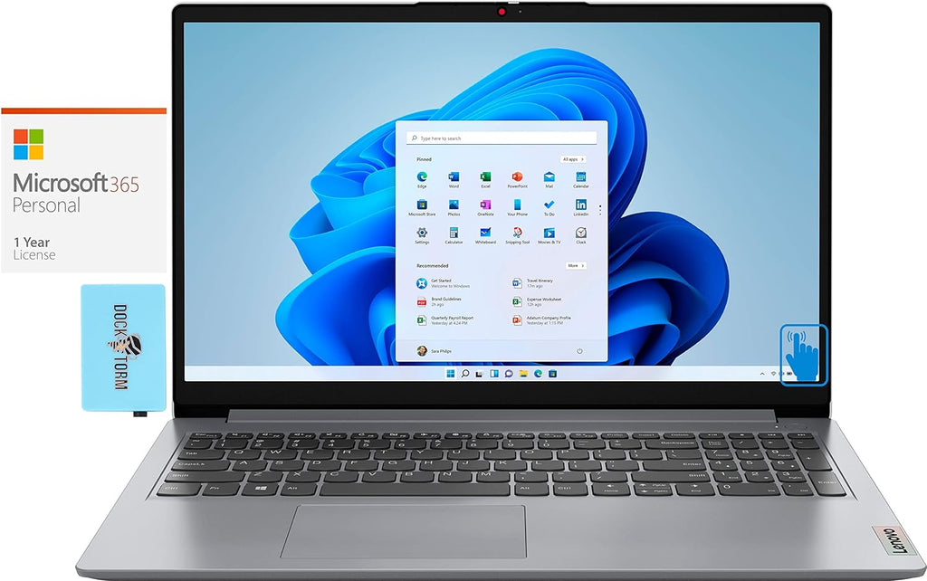 Lenovo Ideapad 1 Home & Business Laptop (AMD Ryzen 7 5700U 8-Core, 16GB RAM, 512GB PCIe SSD, AMD Radeon, 15.6" 60Hz Touch Full HD (1920x1080), Win 11 Pro) used laptop