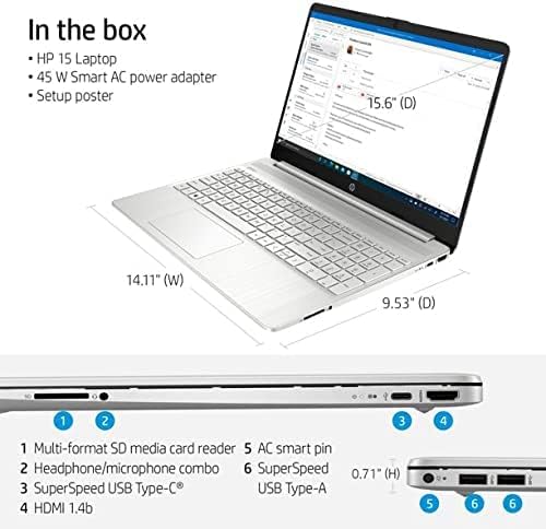 HP 15-dy2091wm Laptop - 11th Gen Intel Core i3-1115G4, 16GB RAM, 512GB SSD, Intel UHD Graphics, 15.6" diagonal HD micro-edge BrightView 250 nits, Windows 10 - Natural