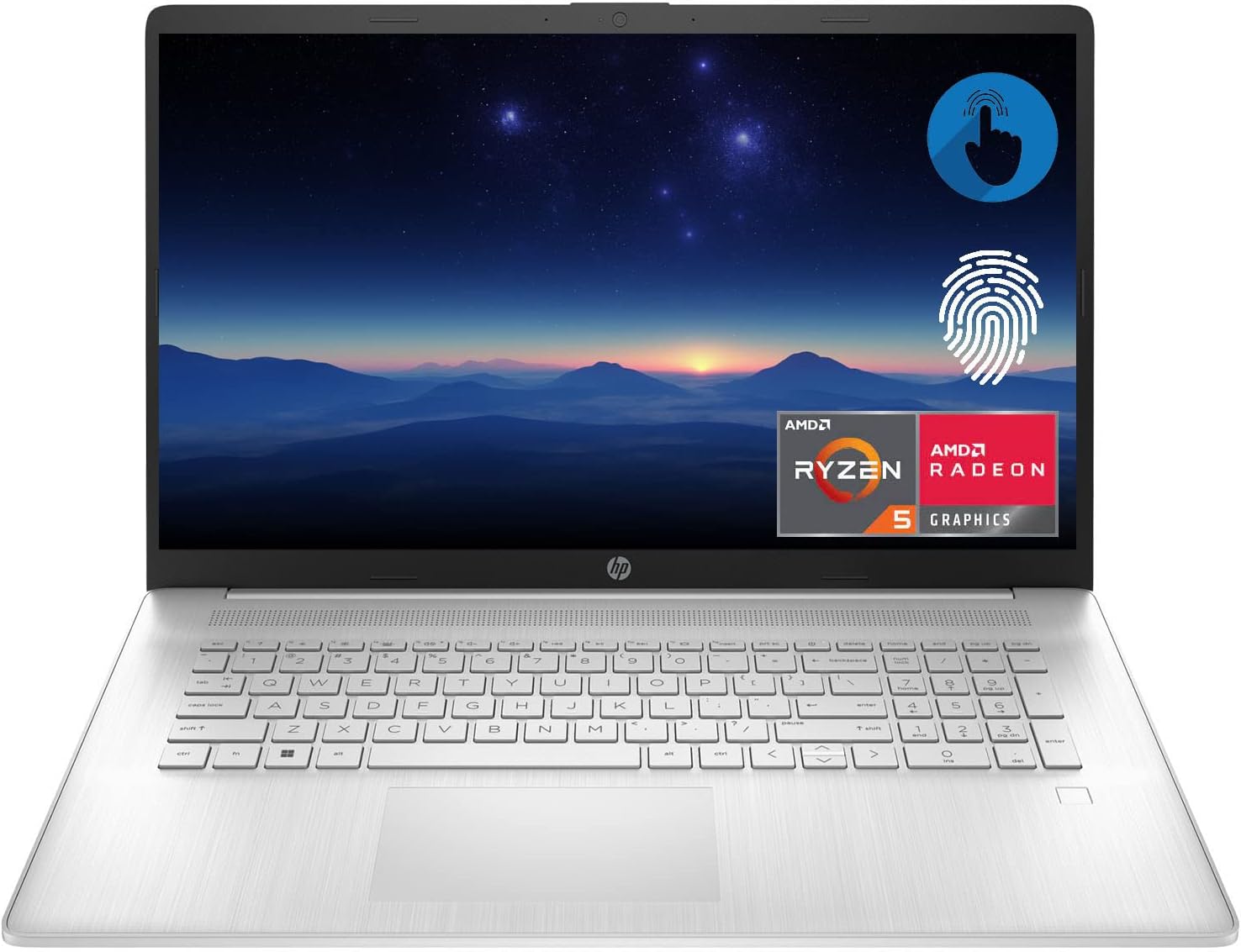 HP 17 Laptop, 17.3" HD+ Touchscreen, AMD Ryzen 5 5625U, 16GB DDR4 RAM, 512 GB PCIe SSD, Wi-Fi, Backlit Keyboard, Fingerprint Reader, HDMI, Windows 11 Home, Silver