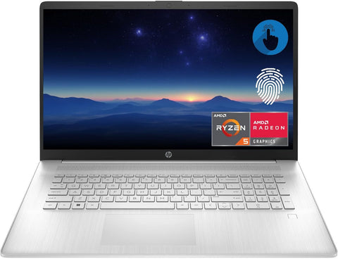 HP 17 Laptop, 17.3" HD+ Touchscreen, AMD Ryzen 5 5625U, 16GB DDR4 RAM, 512 GB PCIe SSD, Wi-Fi, Backlit Keyboard, Fingerprint Reader, HDMI, Windows 11 Home, Silver