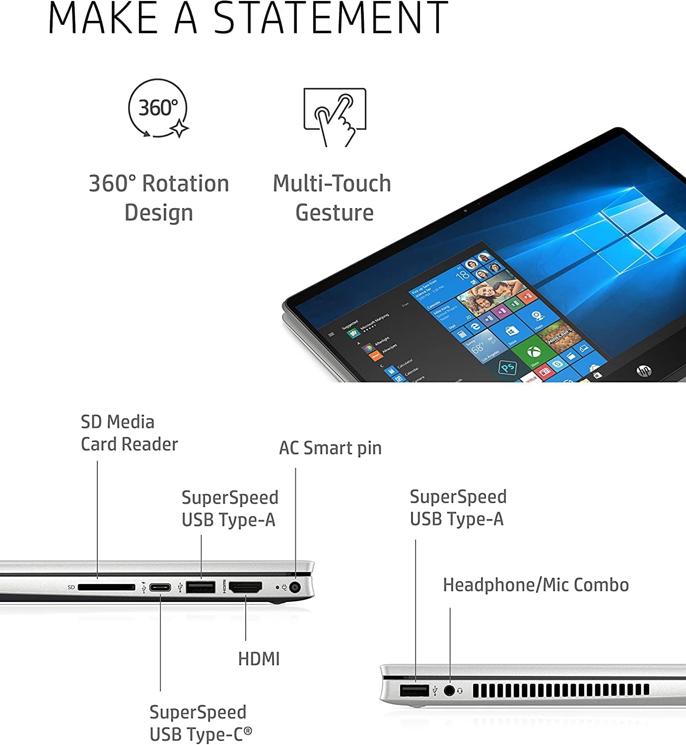 HP Pavilion x360 14-cd0004la 2-in-1 Laptop, 10th Generation Intel Core i5-10210U Processor, 16 GB Ram, 512GB PCI-E SSD Storage, 14” Full HD Touch Screen