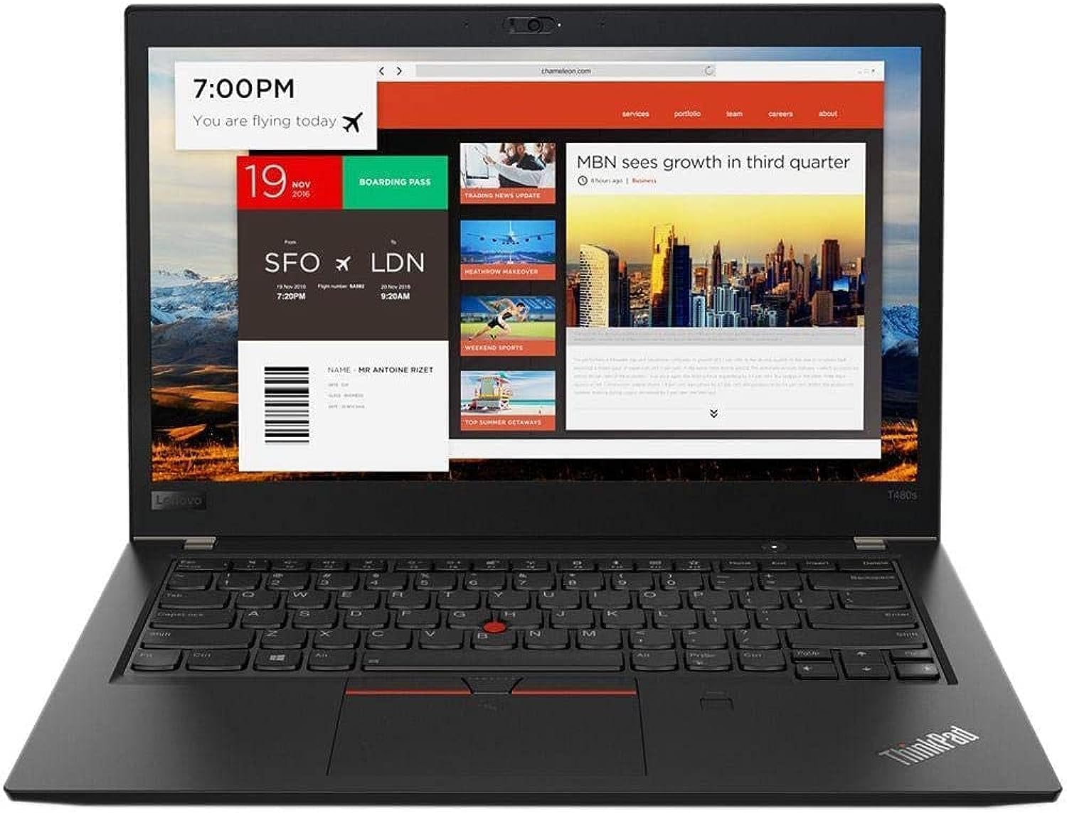 Lenovo ThinkPad T480S Business Laptop: Core i7-8550U, 8GB RAM, 256GB SSD, 14inch Full HD Display, Backlit Keyboard, Windows 10