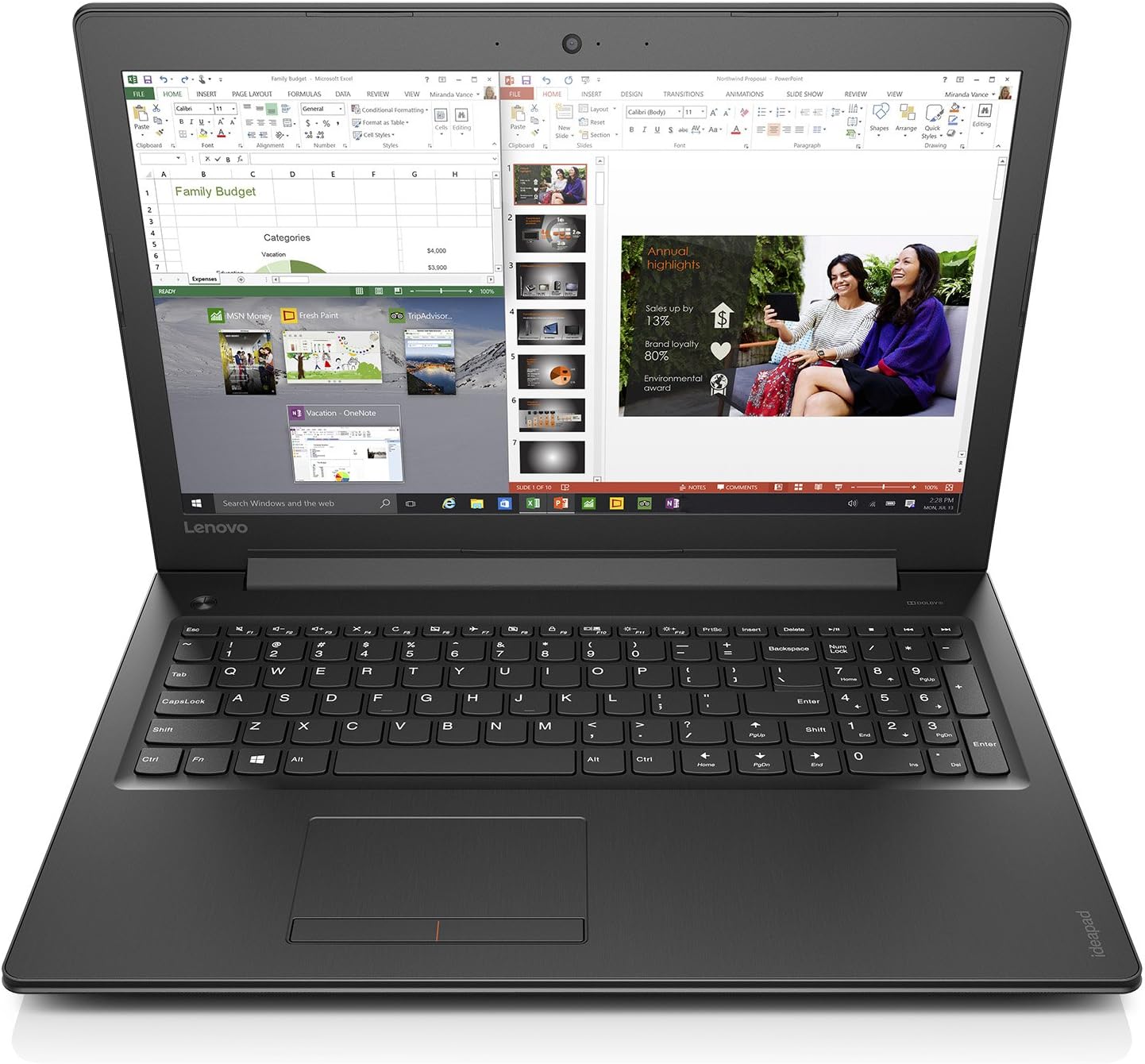 Lenovo Ideapad 310 15.6" Laptop, Black (Intel Core i3-7100U, 8GB Ram, 256 GB SSD, Intel HD Graphics 620, Windows 10) 80TV00BJUS