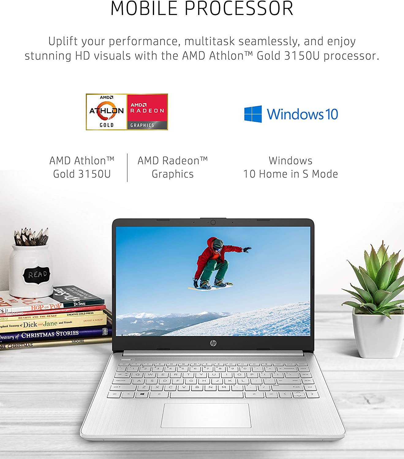 HP 14-DK1020 AMD Athlon™ 3150U 128GB SSD 4GB 14" (1366x768) Win10 Natural Silver (Renewed)